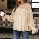  HIDDEN GEMS | Chiffon Pleated Ruffle Long Sleeve Blouse