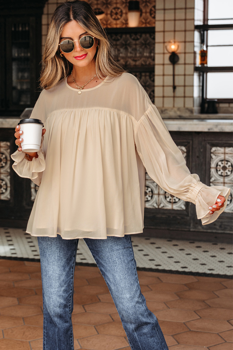 HIDDEN GEMS | Chiffon Pleated Ruffle Long Sleeve Blouse