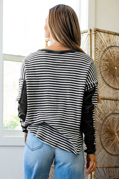 HIDDEN GEMS | Stripe Patchwork Long Sleeve Top