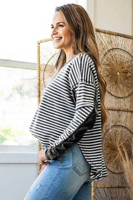 HIDDEN GEMS | Stripe Patchwork Long Sleeve Top