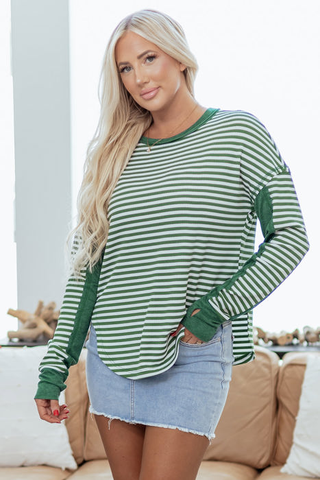 HIDDEN GEMS | Stripe Patchwork Long Sleeve Top