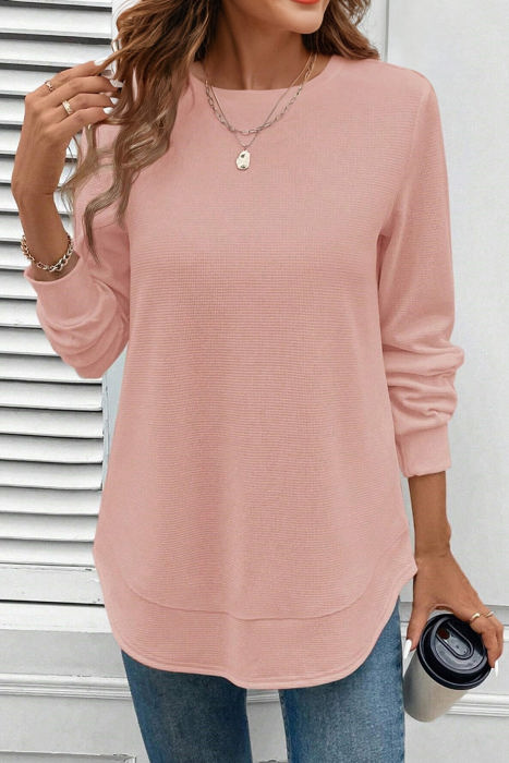 HIDDEN GEMS | Solid Waffle Knit Long Sleeve Top