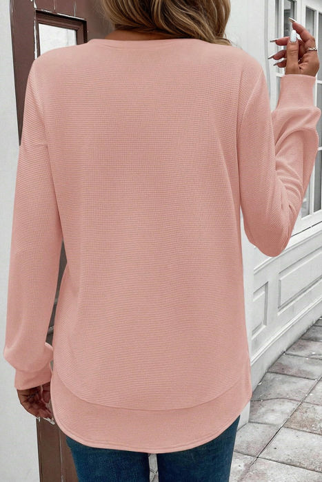 HIDDEN GEMS | Solid Waffle Knit Long Sleeve Top