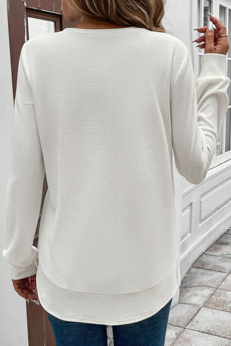 HIDDEN GEMS | Solid Waffle Knit Long Sleeve Top
