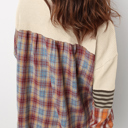  HIDDEN GEMS | Plaid Patchwork Waffle Knit Top