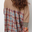  HIDDEN GEMS | Plaid Patchwork Waffle Knit Top