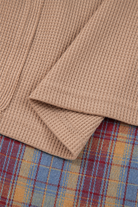 HIDDEN GEMS | Plaid Patchwork Waffle Knit Top