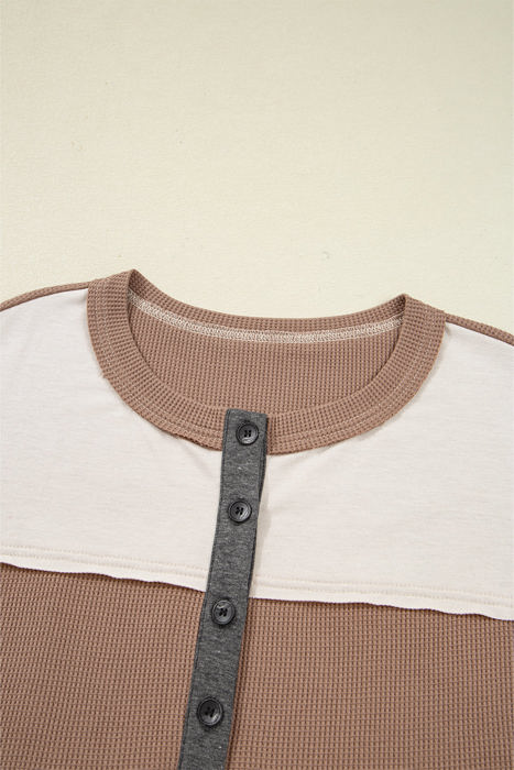 HIDDEN GEMS | Colorblock Waffle Knit Henley Top