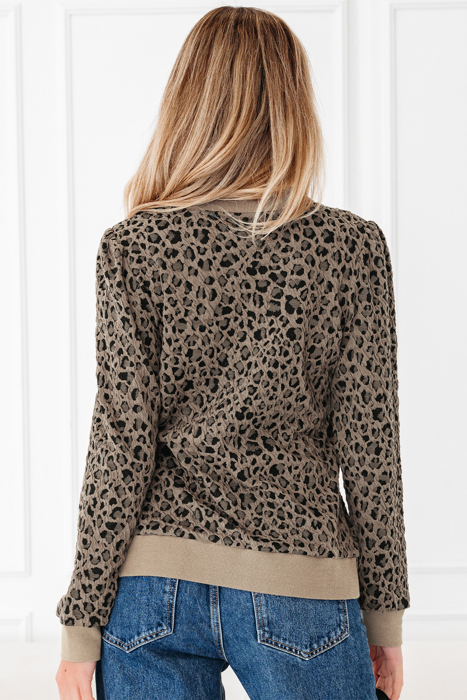 HIDDEN GEMS | Leopard Textured Long Sleeve Top