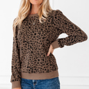  HIDDEN GEMS | Leopard Textured Long Sleeve Top