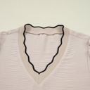  HIDDEN GEMS | Contrast Trim Scallop V-Neck Long Sleeve Blouse