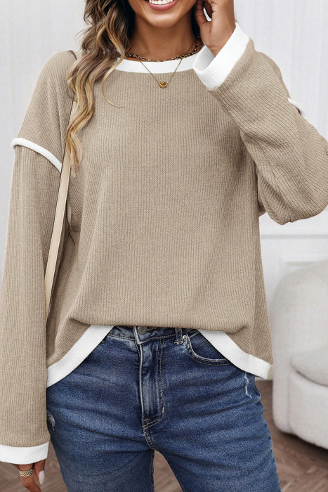 HIDDEN GEMS | Contrast Trim Drop Shoulder Top