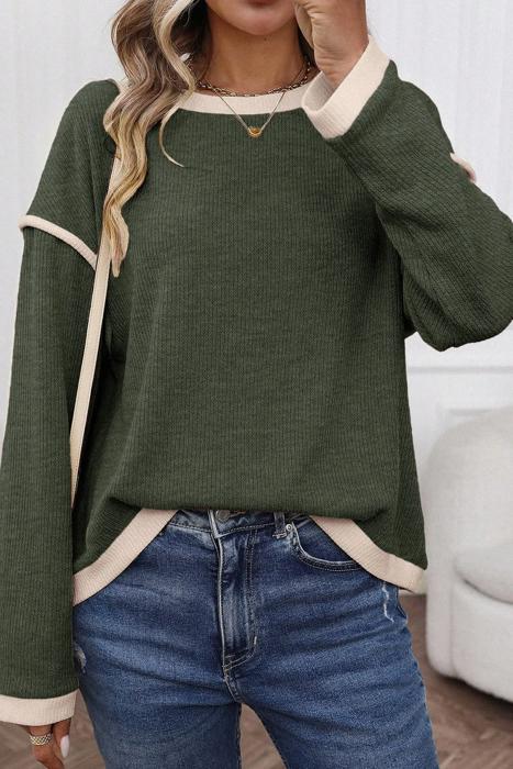 HIDDEN GEMS | Contrast Trim Drop Shoulder Top