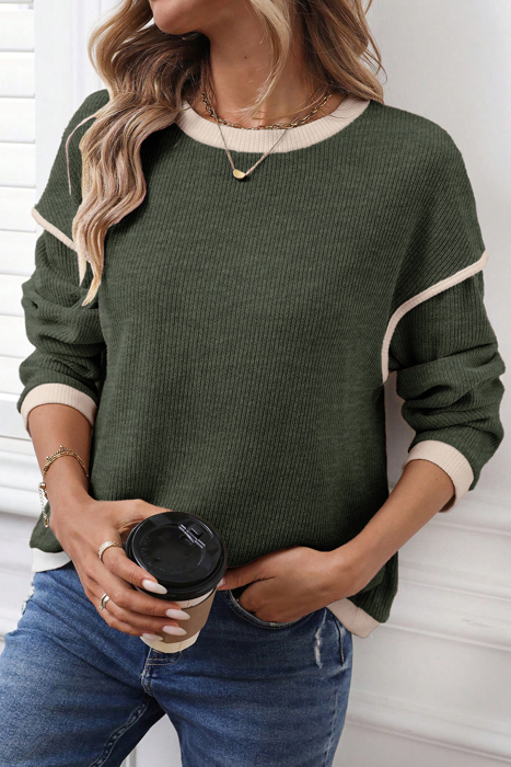 HIDDEN GEMS | Contrast Trim Drop Shoulder Top