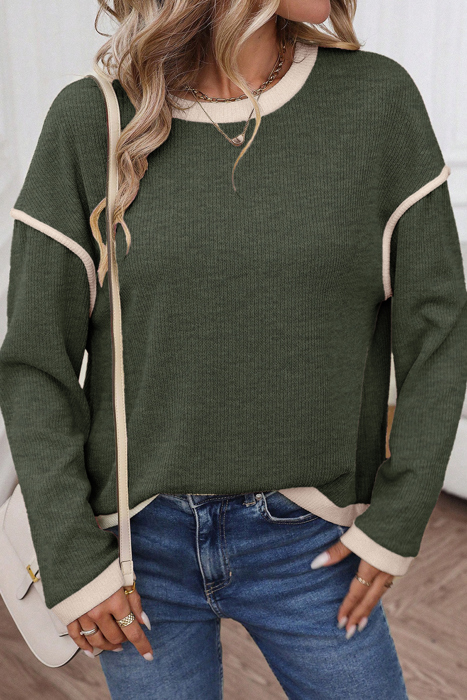HIDDEN GEMS | Contrast Trim Drop Shoulder Top
