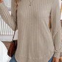  HIDDEN GEMS | Solid Ribbed Knit Textured Round Neck Top