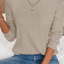  HIDDEN GEMS | Solid Ribbed Knit Textured Round Neck Top