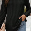  HIDDEN GEMS | Solid Ribbed Knit Textured Round Neck Top
