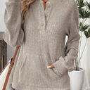 Simply Taupe Small HIDDEN GEMS | Solid Ribbed Knit Drop Shoulder Henley Top