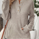  HIDDEN GEMS | Solid Ribbed Knit Drop Shoulder Henley Top