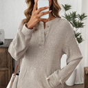  HIDDEN GEMS | Solid Ribbed Knit Drop Shoulder Henley Top