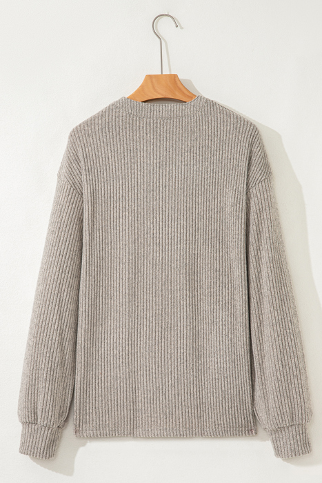HIDDEN GEMS | Solid Ribbed Knit Drop Shoulder Henley Top