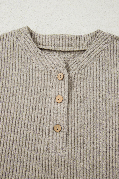 HIDDEN GEMS | Solid Ribbed Knit Drop Shoulder Henley Top