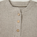  HIDDEN GEMS | Solid Ribbed Knit Drop Shoulder Henley Top