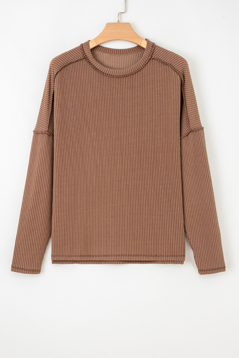 HIDDEN GEMS | Solid Corded Knit Long Sleeve Top