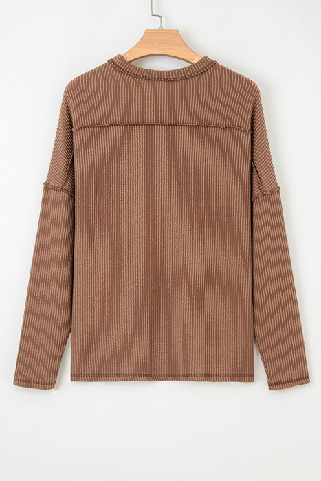 HIDDEN GEMS | Solid Corded Knit Long Sleeve Top