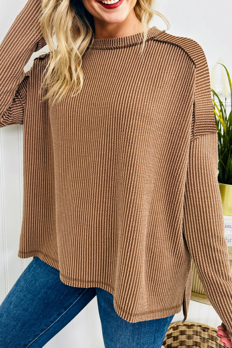 HIDDEN GEMS | Solid Corded Knit Long Sleeve Top