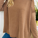  HIDDEN GEMS | Solid Corded Knit Long Sleeve Top