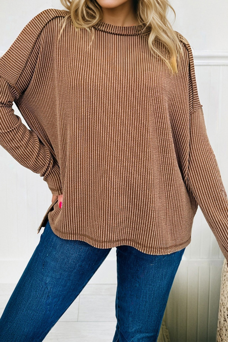 HIDDEN GEMS | Solid Corded Knit Long Sleeve Top