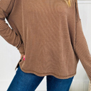  HIDDEN GEMS | Solid Corded Knit Long Sleeve Top
