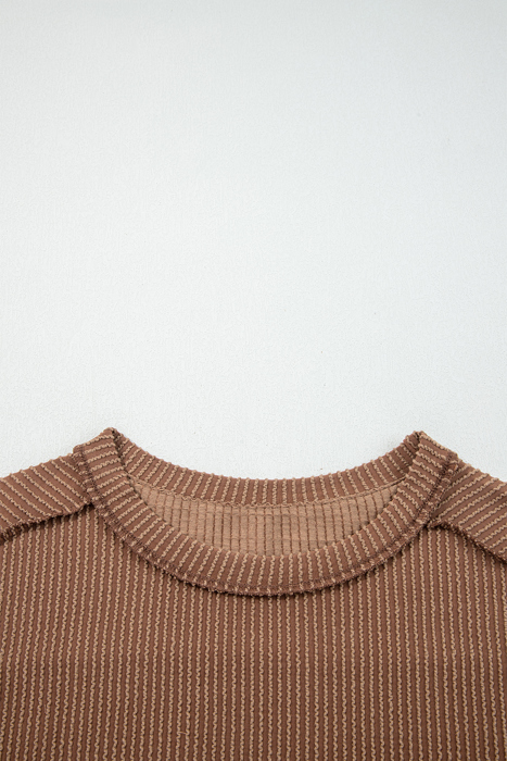 HIDDEN GEMS | Solid Corded Knit Long Sleeve Top