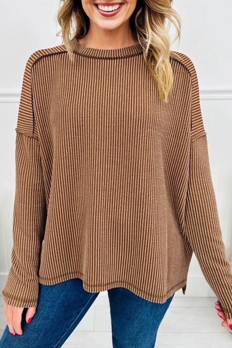 HIDDEN GEMS | Solid Corded Knit Long Sleeve Top
