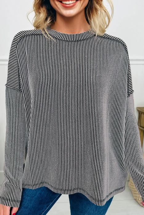 HIDDEN GEMS | Solid Corded Knit Long Sleeve Top