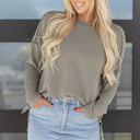  HIDDEN GEMS | Solid Corded Knit Long Sleeve Top