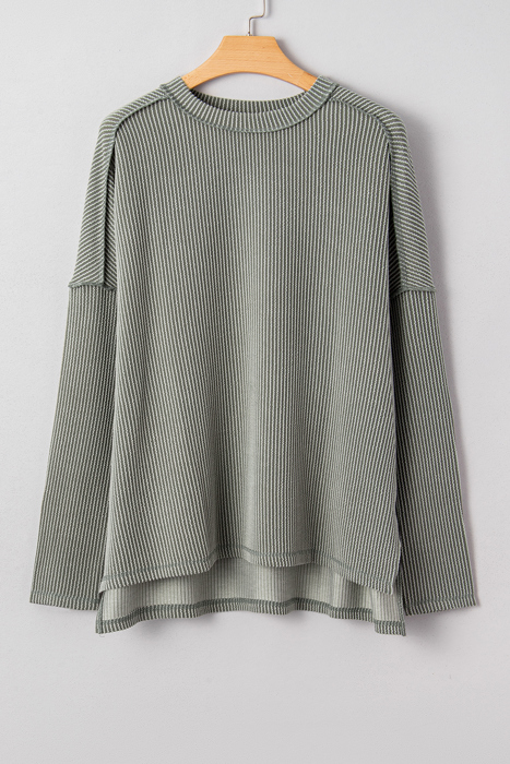 HIDDEN GEMS | Solid Corded Knit Long Sleeve Top