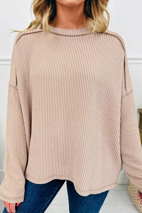 HIDDEN GEMS | Solid Corded Knit Long Sleeve Top