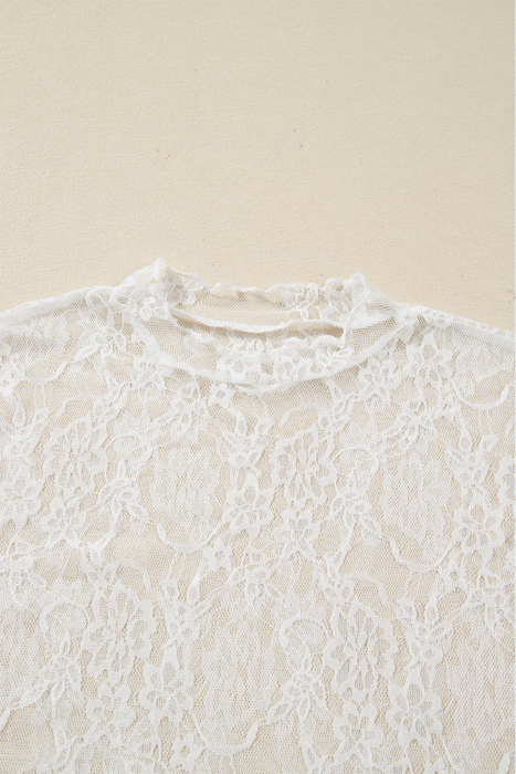 HIDDEN GEMS | Sheer Lace Mesh Mock Neck Top
