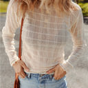  HIDDEN GEMS | Sheer Plaid Mesh Long Sleeve Top