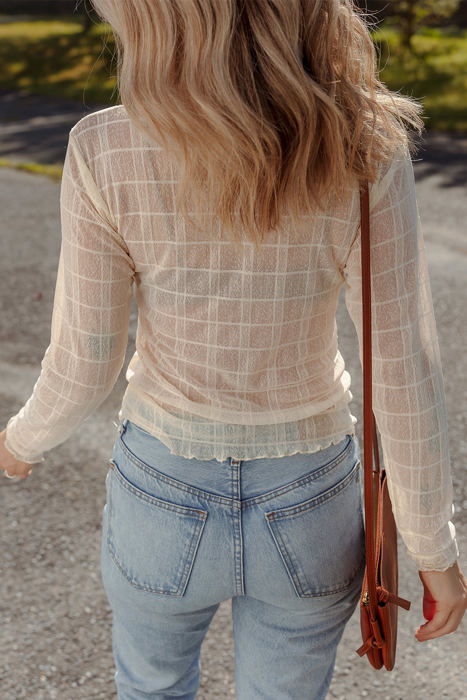 HIDDEN GEMS | Sheer Plaid Mesh Long Sleeve Top