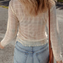  HIDDEN GEMS | Sheer Plaid Mesh Long Sleeve Top