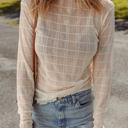  HIDDEN GEMS | Sheer Plaid Mesh Long Sleeve Top