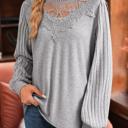  HIDDEN GEMS | Lace Patchwork Ribbed Long Sleeve Top