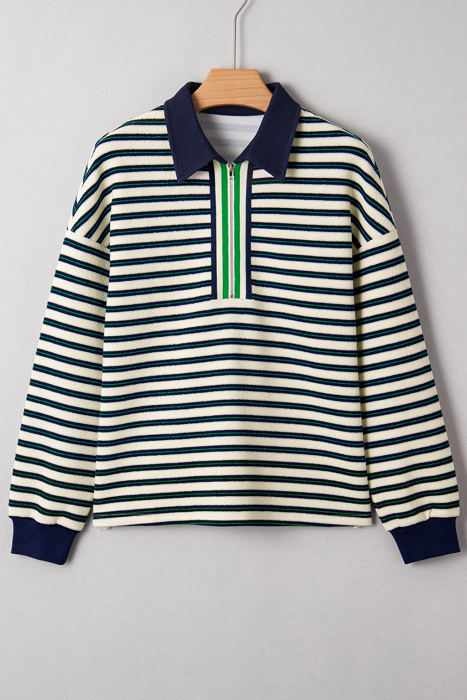 HIDDEN GEMS | Stripe Zipped Collar Long Sleeve Top