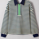  HIDDEN GEMS | Stripe Zipped Collar Long Sleeve Top