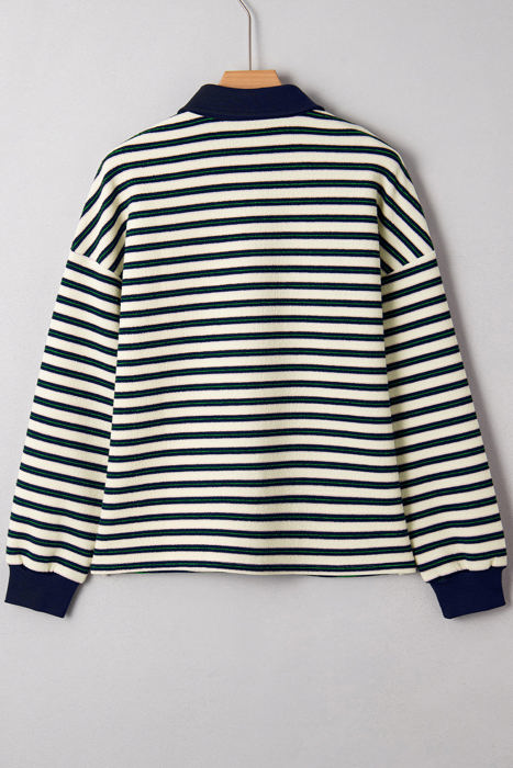 HIDDEN GEMS | Stripe Zipped Collar Long Sleeve Top