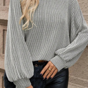  HIDDEN GEMS | Ribbed Knit Round Neck Lantern Sleeve Top